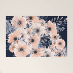 Festive, Floral Watercolor Print, Navy and Pink Welcome Mat Gallery Image 1