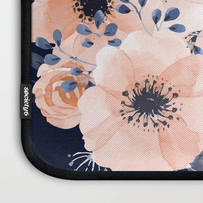 Festive, Floral Watercolor Print, Navy and Pink Laptop Sleeve Gallery Image 3