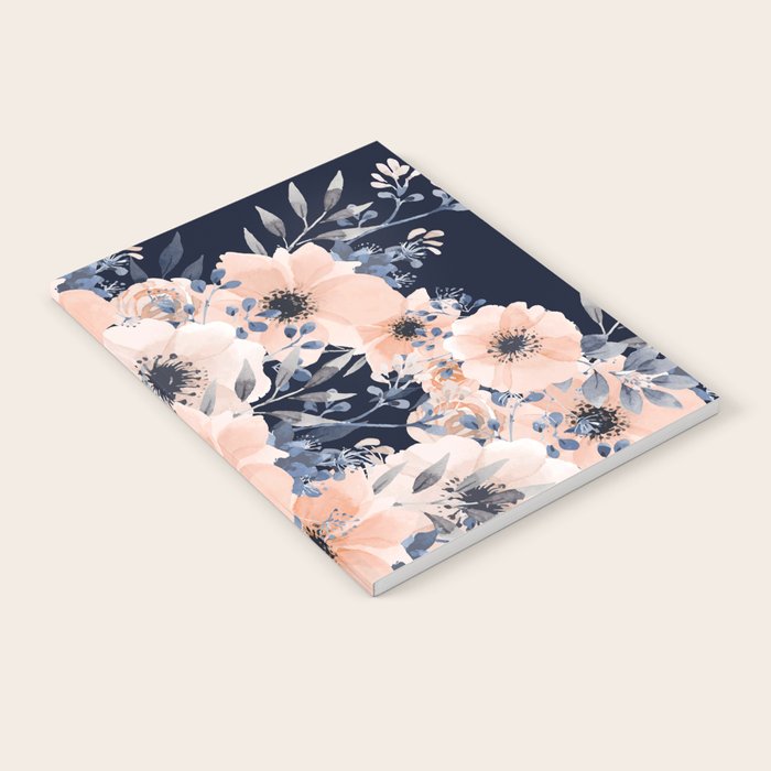 Festive, Floral Watercolor Print, Navy and Pink Notebook Gallery Image 2