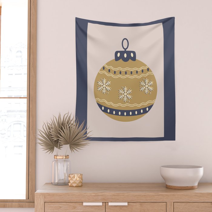 Christmas Bauble Gold And Blue Wall Tapestry Gallery Image 2
