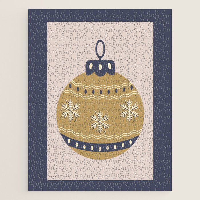 Christmas Bauble Gold And Blue Jigsaw Puzzle Gallery Image 1