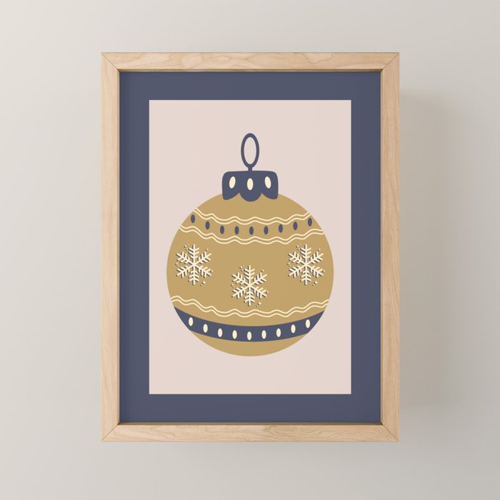 Christmas Bauble Gold And Blue Mini Art Print Gallery Image 1