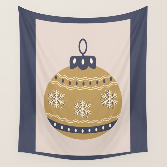 Christmas Bauble Gold And Blue Wall Tapestry Gallery Image 1