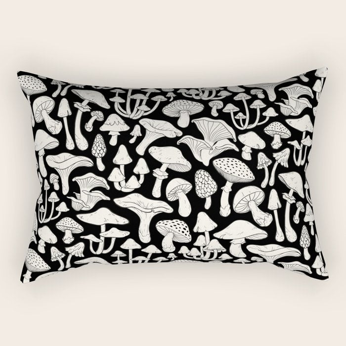 Mushrooms in Black And White Rectangular Pillow Gallery Image 1