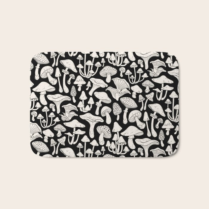 Mushrooms in Black And White Bath Mat Gallery Image 1