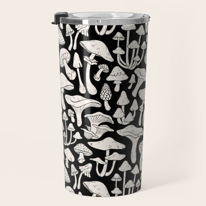 Mushrooms in Black And White Travel Mug Gallery Image 3