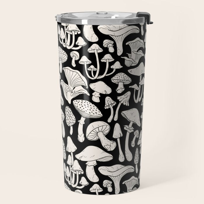 Mushrooms in Black And White Travel Mug Gallery Image 2