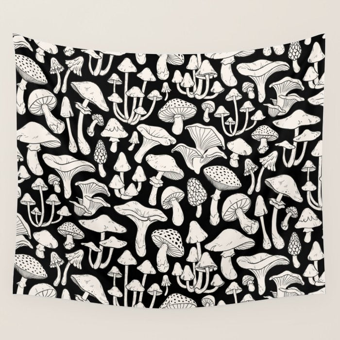 Mushrooms in Black And White Wall Tapestry Gallery Image 4