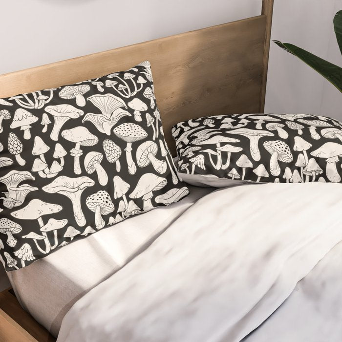 Mushrooms in Black And White Pillow Sham Gallery Image 2