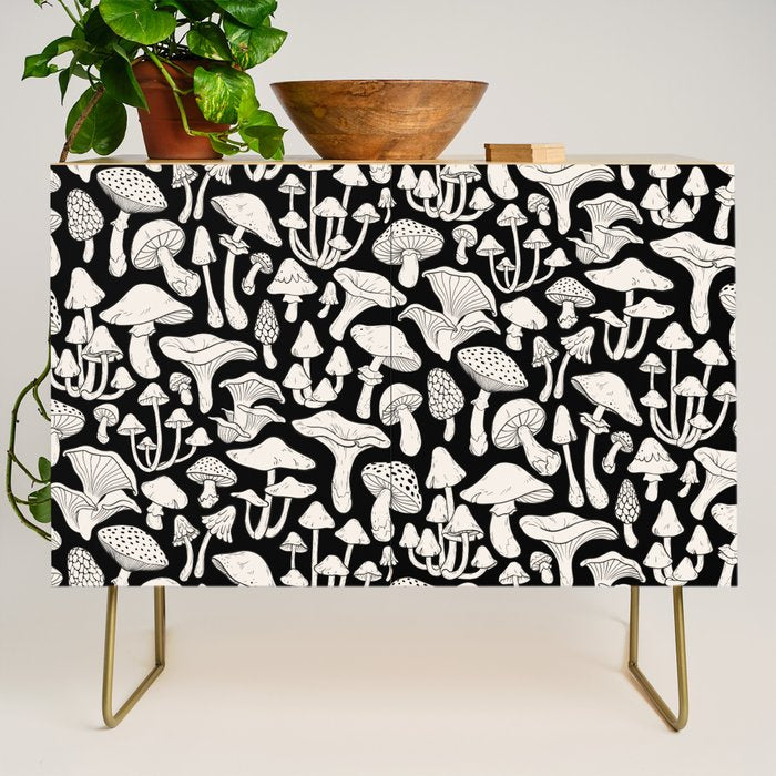 Mushrooms in Black And White Credenza Gallery Image 1