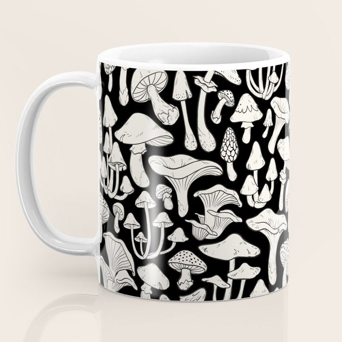 Mushrooms in Black And White Coffee Mug Gallery Image 3