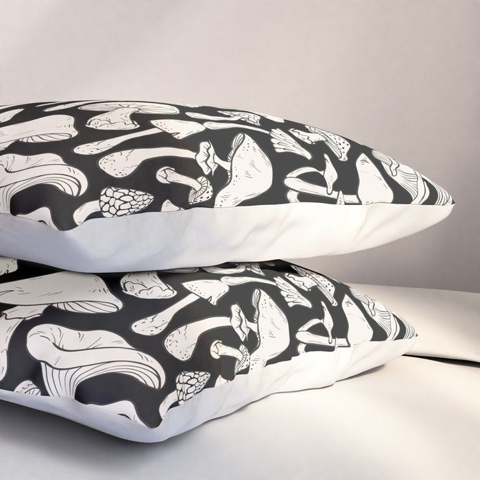 Mushrooms in Black And White Pillow Sham Gallery Image 3