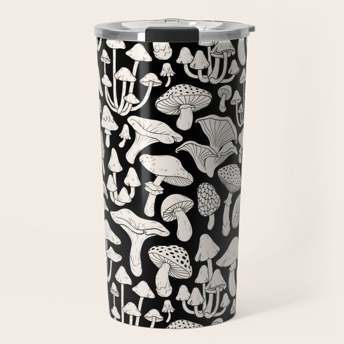 Mushrooms in Black And White Travel Mug Gallery Image 1