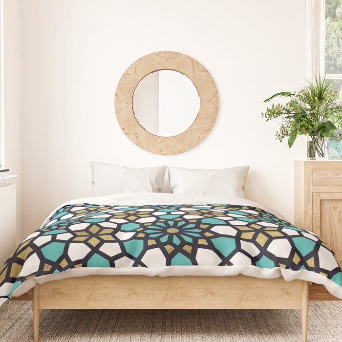 Persian Mosaic - Turquoise & Gold Palette Duvet Cover Gallery Image 3
