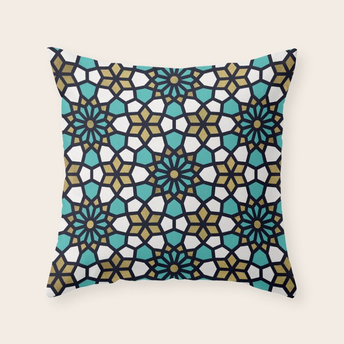 Persian Mosaic - Turquoise & Gold Palette Throw Pillow Gallery Image 6