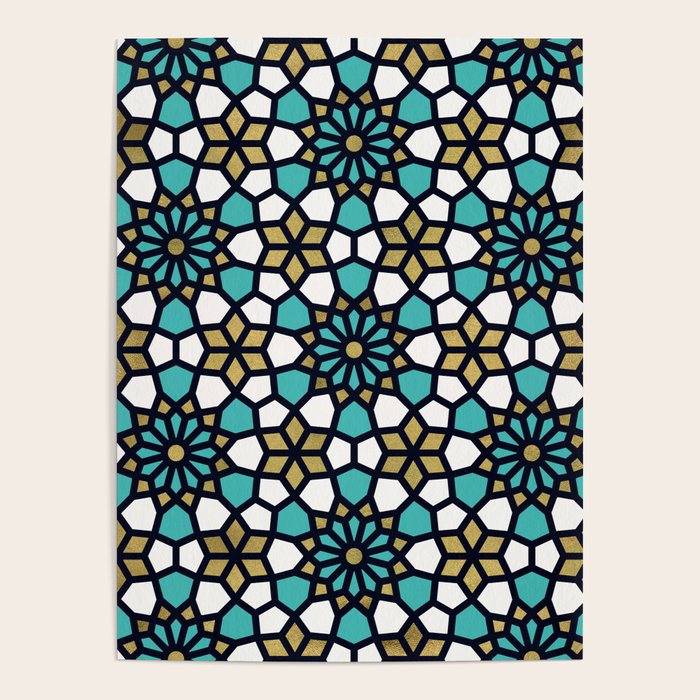 Persian Mosaic - Turquoise & Gold Palette Poster Gallery Image 1
