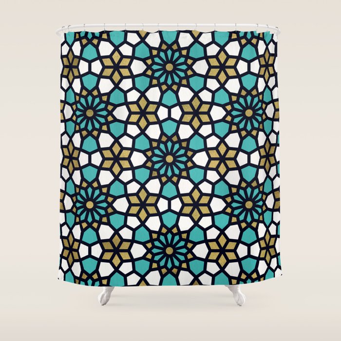 Persian Mosaic - Turquoise & Gold Palette Shower Curtain Gallery Image 1