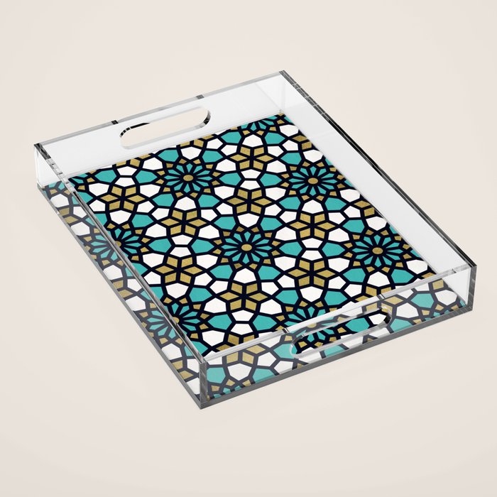 Persian Mosaic - Turquoise & Gold Palette Acrylic Tray Gallery Image 1