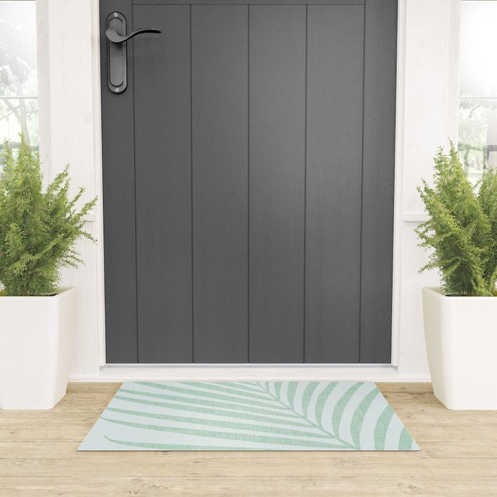 Mint Green Minimal Palm Silhouette Welcome Mat Gallery Image 3