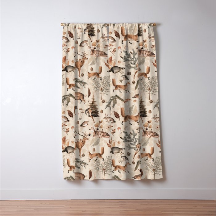 Fall Forest Impression  Wild Animals In Earth Colors Window Curtain Gallery Image 3