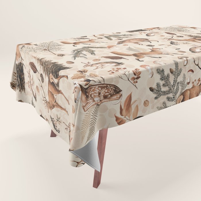 Fall Forest Impression  Wild Animals In Earth Colors Tablecloth Gallery Image 1