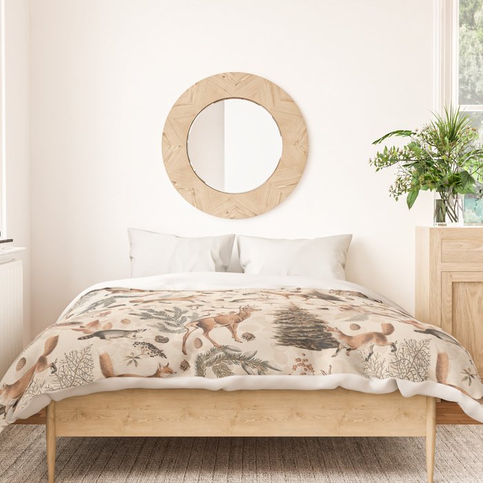 Fall Forest Impression  Wild Animals In Earth Colors Duvet Cover Gallery Image 3