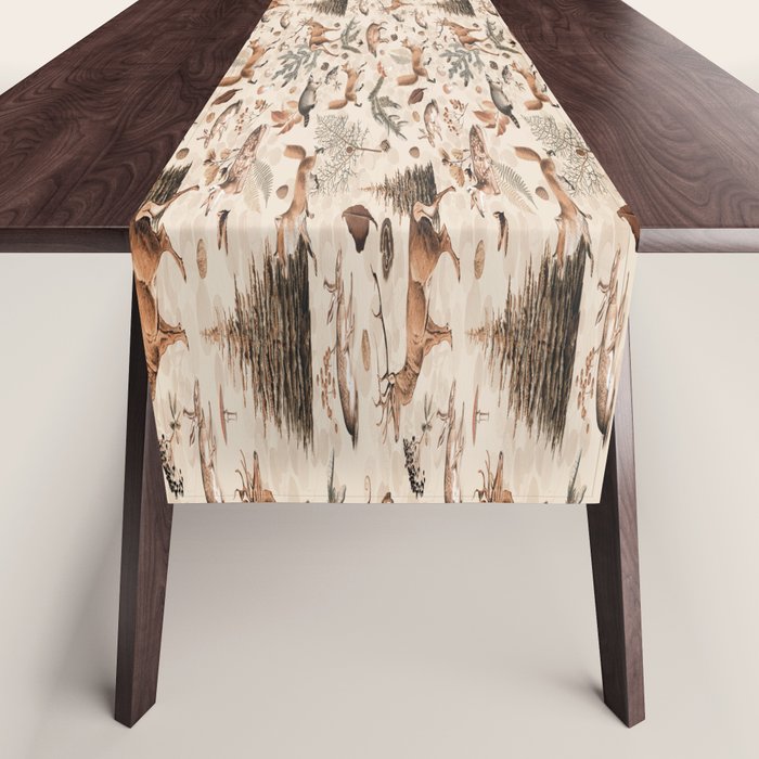 Fall Forest Impression  Wild Animals In Earth Colors Table Runner Gallery Image 1