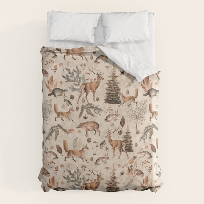 Fall Forest Impression  Wild Animals In Earth Colors Duvet Cover Gallery Image 6