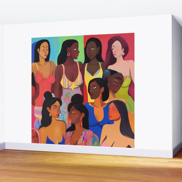 Identities, Woman Equality Human Rights, Female Individuality Feminist People, Friends Eclectic Bohemian Fashion Rustic Support System Painting  Wall Mural Gallery Image 2