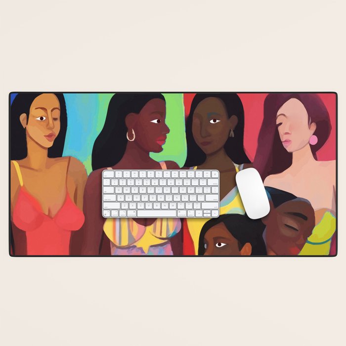 Identities, Woman Equality Human Rights, Female Individuality Feminist People, Friends Eclectic Bohemian Fashion Rustic Support System Painting  Desk Mat Gallery Image 1