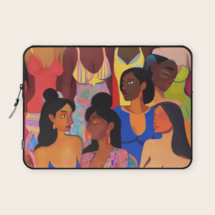 Identities, Woman Equality Human Rights, Female Individuality Feminist People, Friends Eclectic Bohemian Fashion Rustic Support System Painting  Laptop Sleeve Gallery Image 1