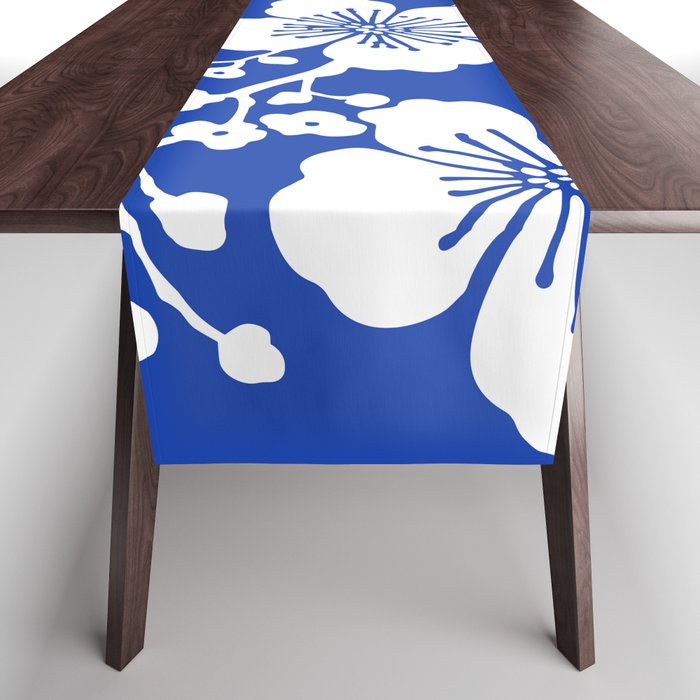 Cherry Blossoms Pattern Blue Table Runner Gallery Image 1