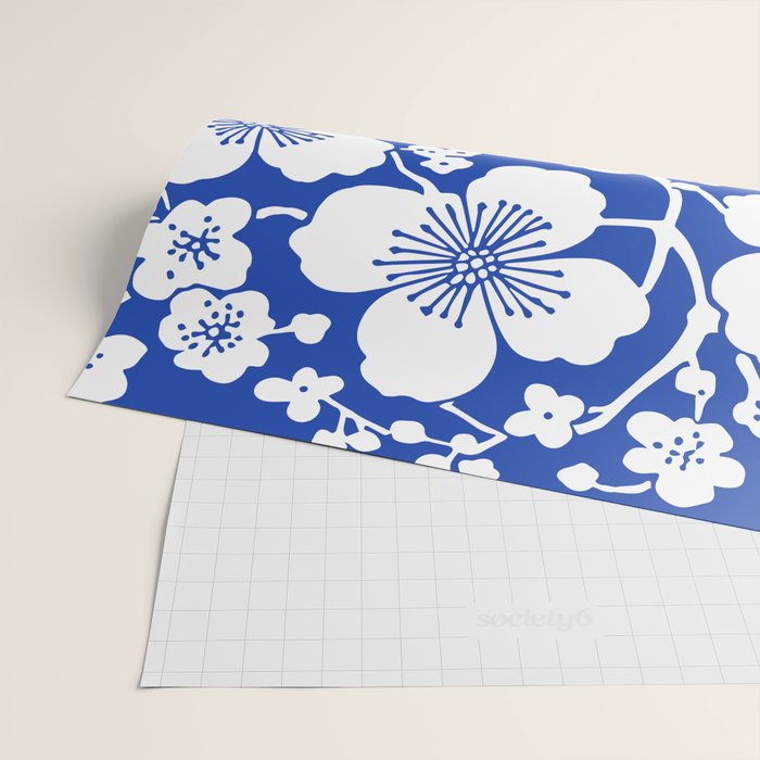 Cherry Blossoms Pattern Blue Wrapping Paper Gallery Image 2