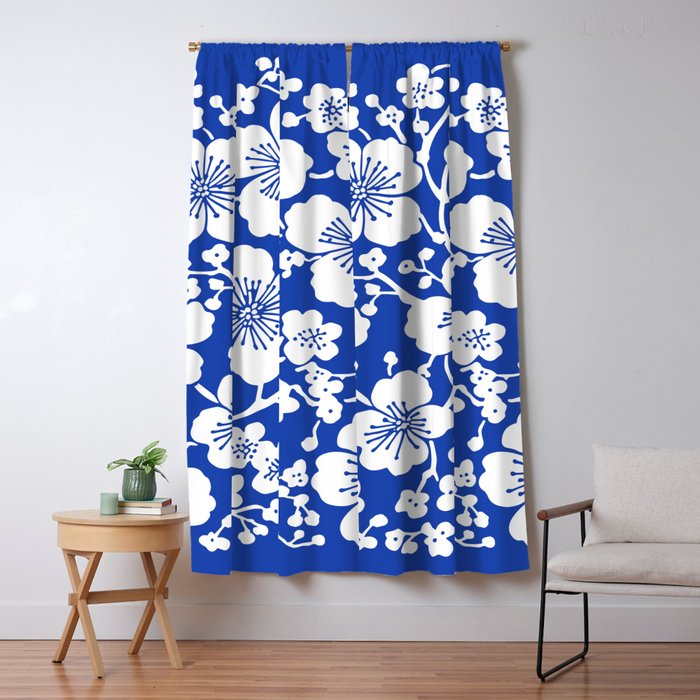 Cherry Blossoms Pattern Blue Window Curtain Gallery Image 5