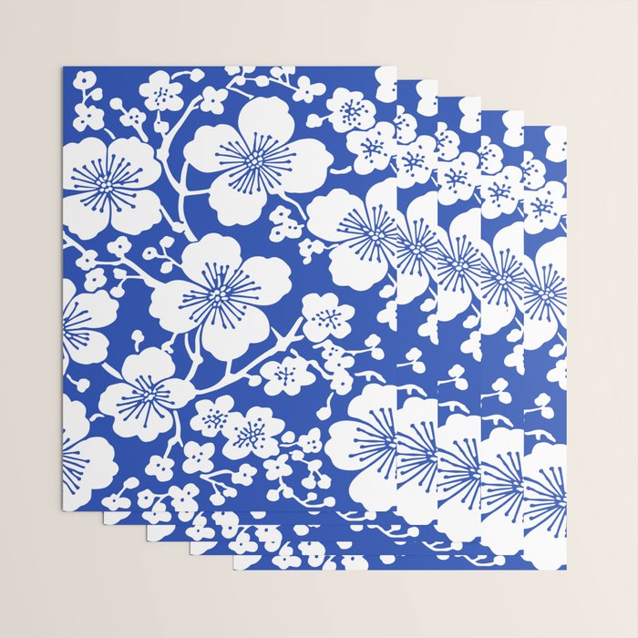 Cherry Blossoms Pattern Blue Wrapping Paper Gallery Image 3