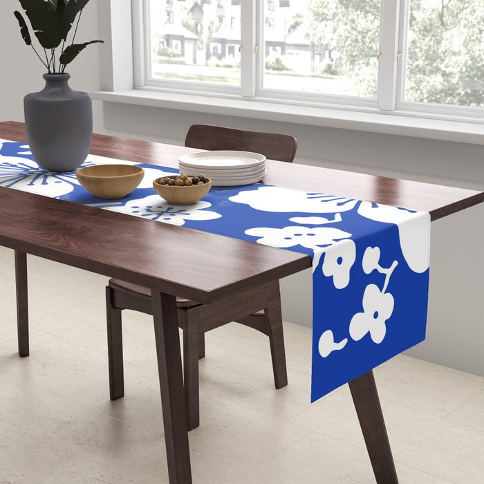 Cherry Blossoms Pattern Blue Table Runner Gallery Image 2