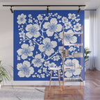 Cherry Blossoms Pattern Blue Wall Mural Gallery Image 1