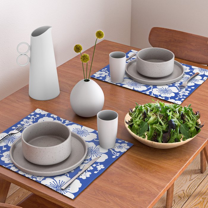 Cherry Blossoms Pattern Blue Placemat Gallery Image 2