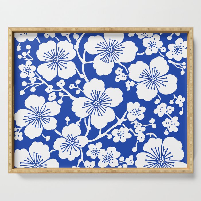 Cherry Blossoms Pattern Blue Serving Tray Gallery Image 1