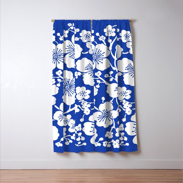 Cherry Blossoms Pattern Blue Window Curtain Gallery Image 3