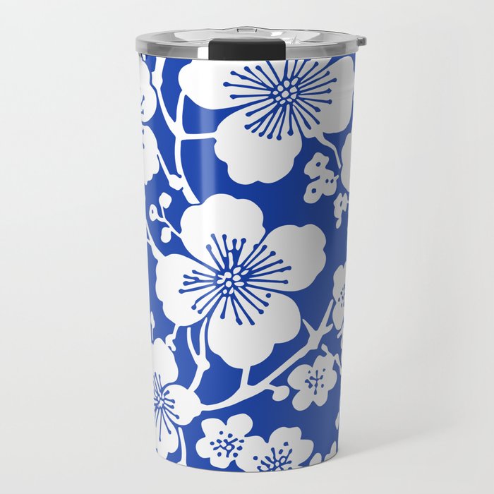 Cherry Blossoms Pattern Blue Travel Mug Gallery Image 1
