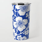 Cherry Blossoms Pattern Blue Travel Mug Gallery Image 1