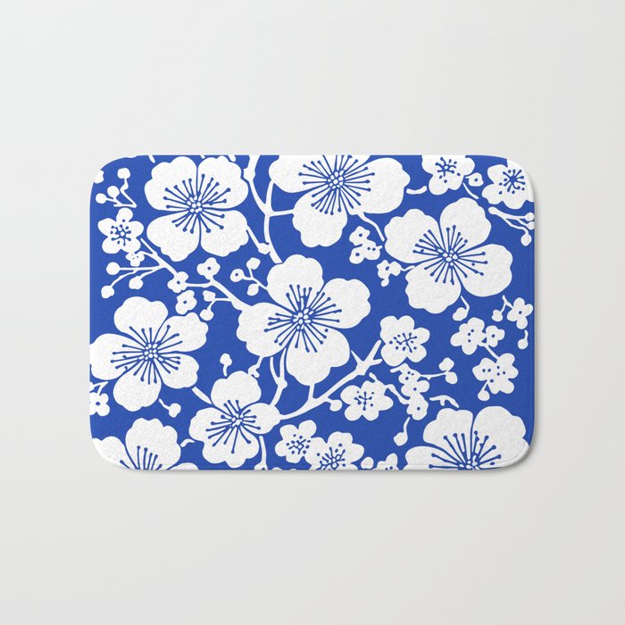 Cherry Blossoms Pattern Blue Bath Mat Gallery Image 1