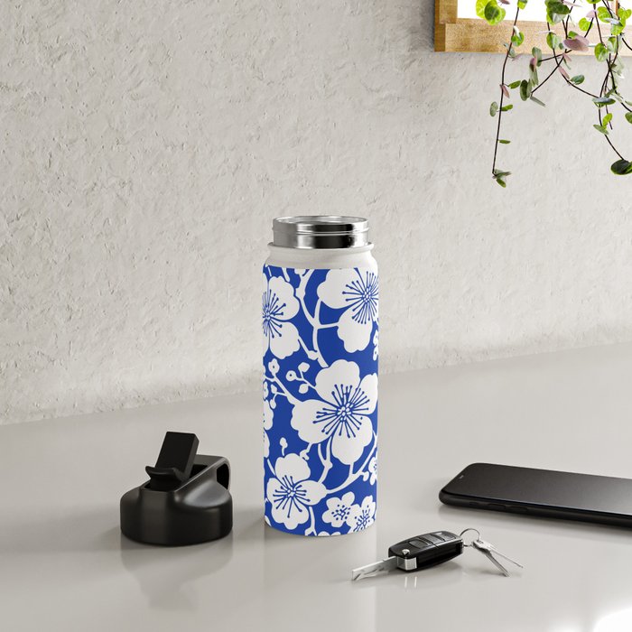 Cherry Blossoms Pattern Blue Water Bottle Gallery Image 4