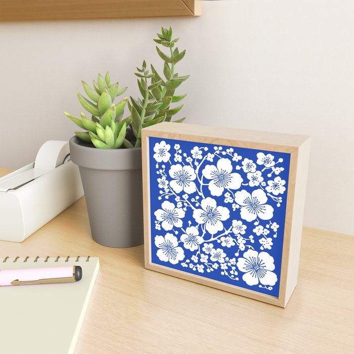 Cherry Blossoms Pattern Blue Mini Art Print Gallery Image 2