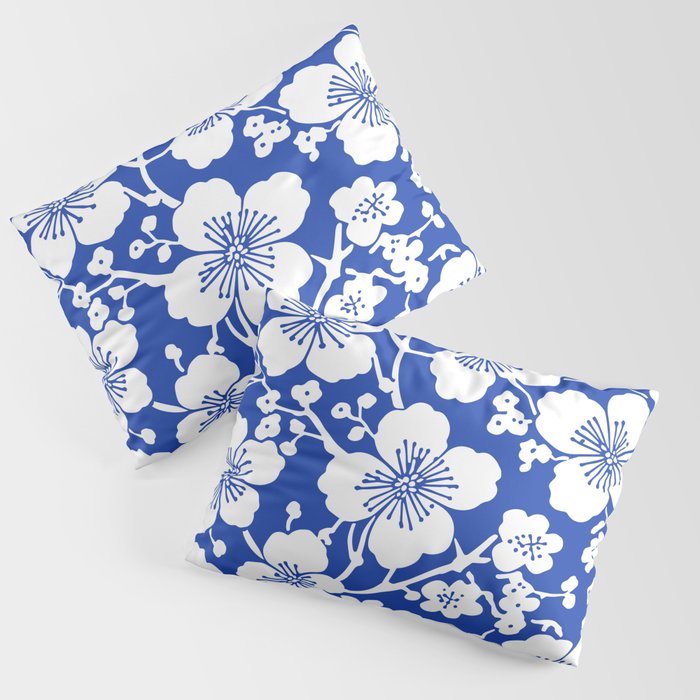 Cherry Blossoms Pattern Blue Pillow Sham Gallery Image 1