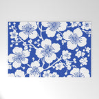 Cherry Blossoms Pattern Blue Welcome Mat Gallery Image 1