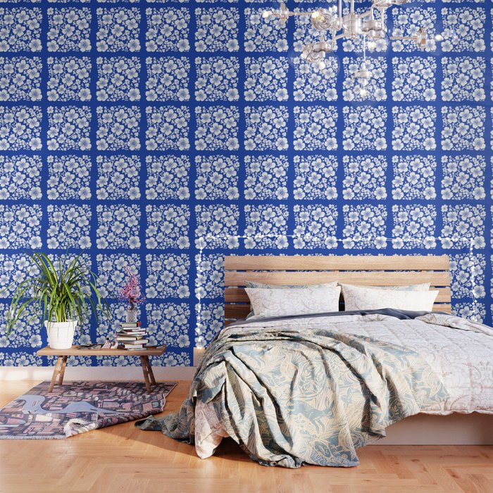 Cherry Blossoms Pattern Blue Wallpaper Gallery Image 1