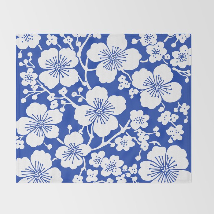 Cherry Blossoms Pattern Blue Throw Blanket Gallery Image 2