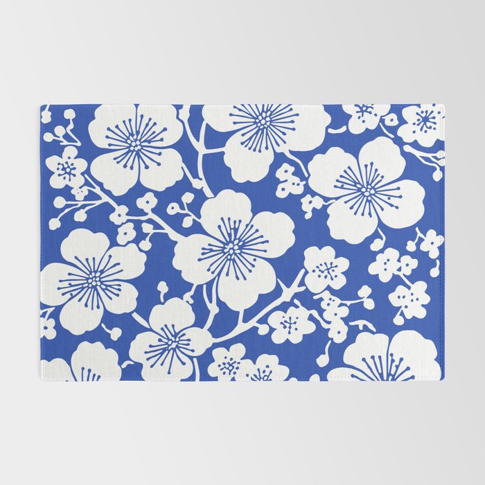 Cherry Blossoms Pattern Blue Rug Gallery Image 2